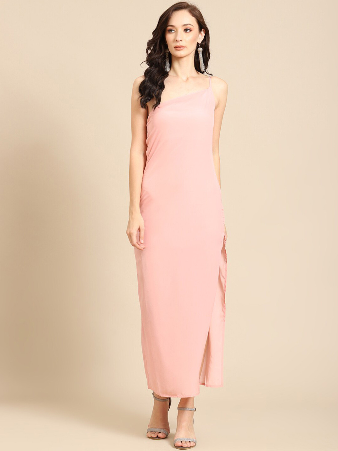 DODO & MOA Peach One Shoulder A-Line Maxi Dress