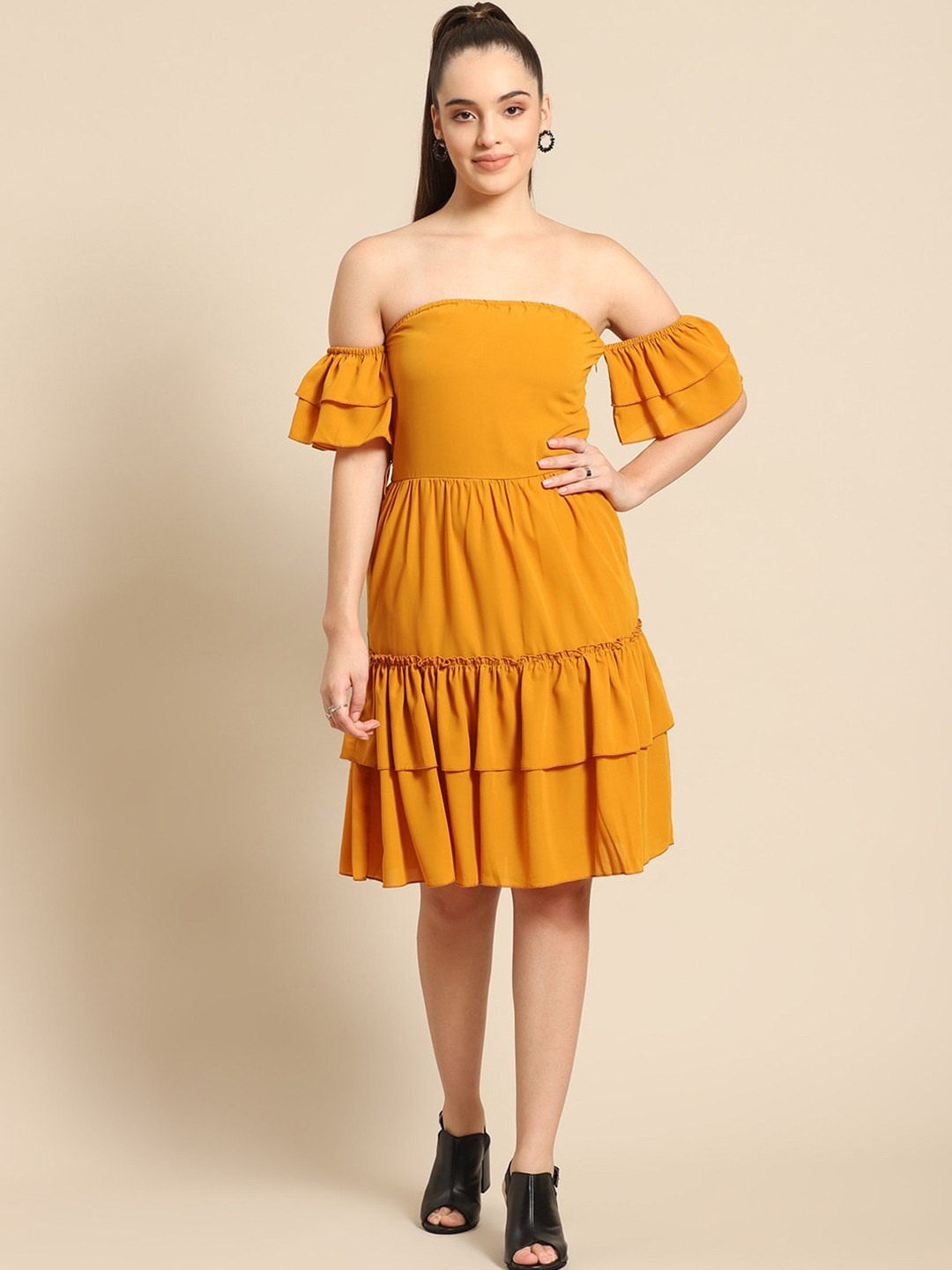 DODO & MOA Mustard Yellow Off-Shoulder Dress
