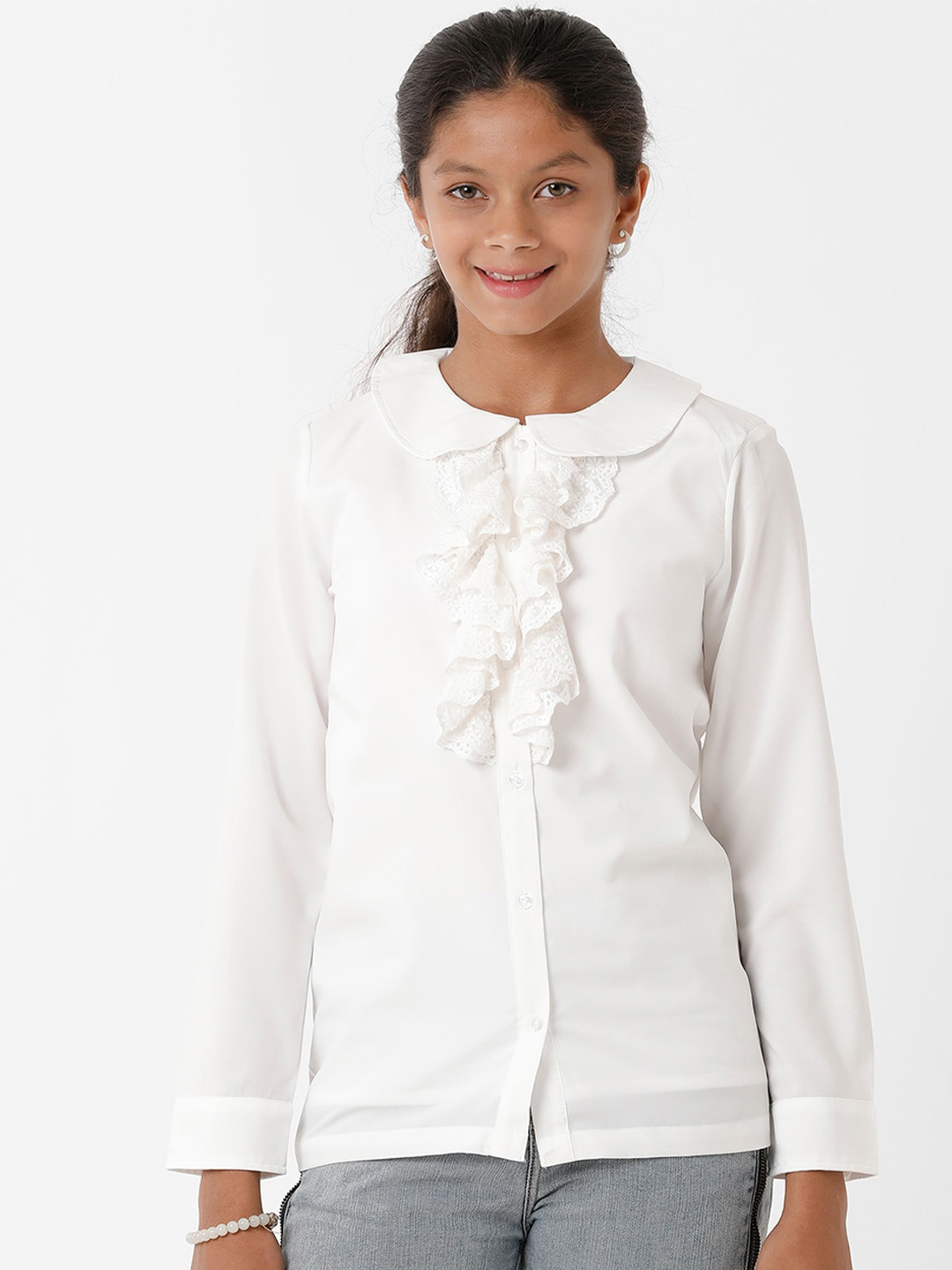 KATE & OSCAR White Peter Pan Collar Georgette Shirt Style Top