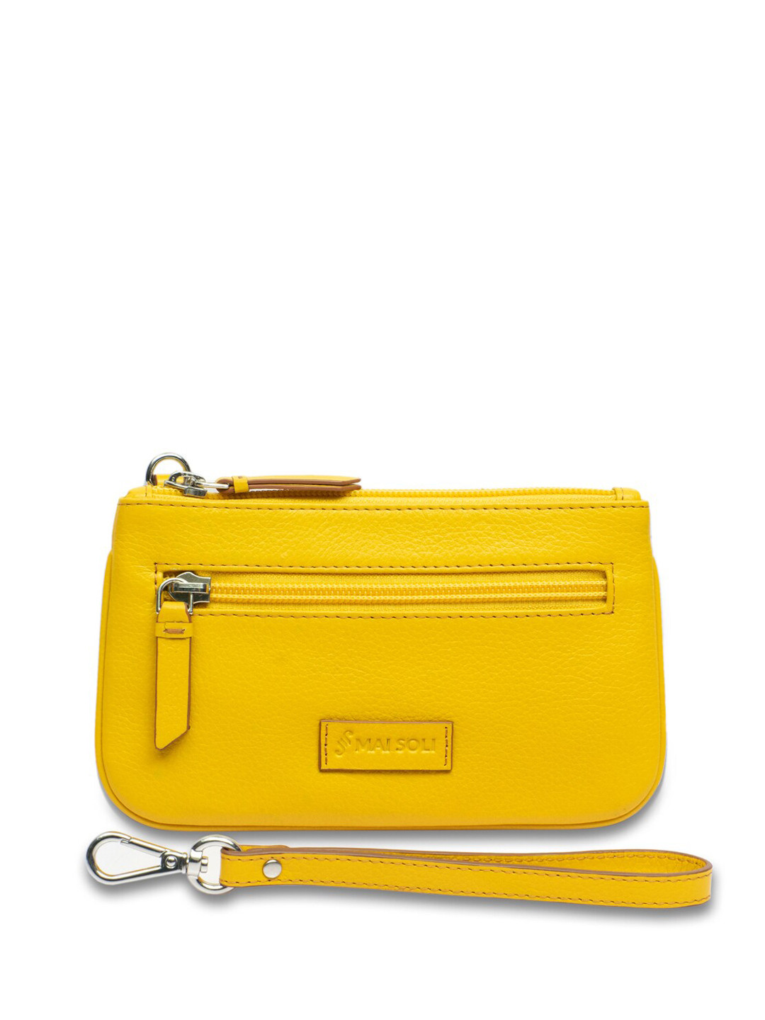 MAI SOLI Women Yellow Leather Virginia Small Slim Wristlet Pouch