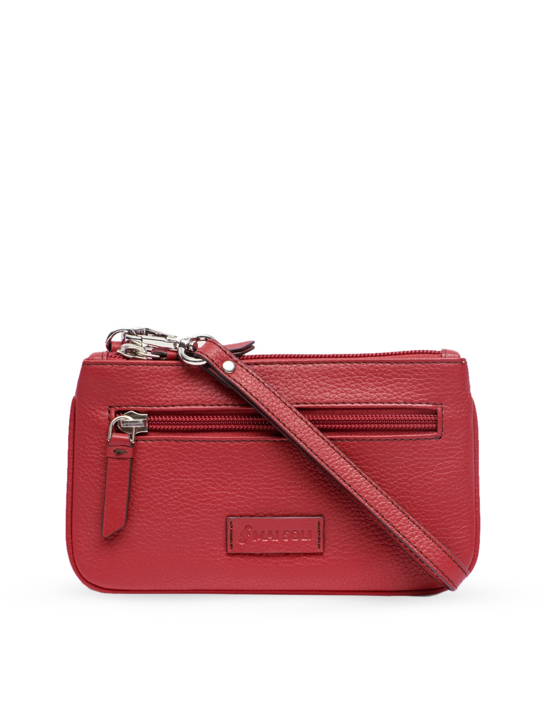 MAI SOLI Women Red Textured Leather Virginia Small Slim Wristlet Pouch
