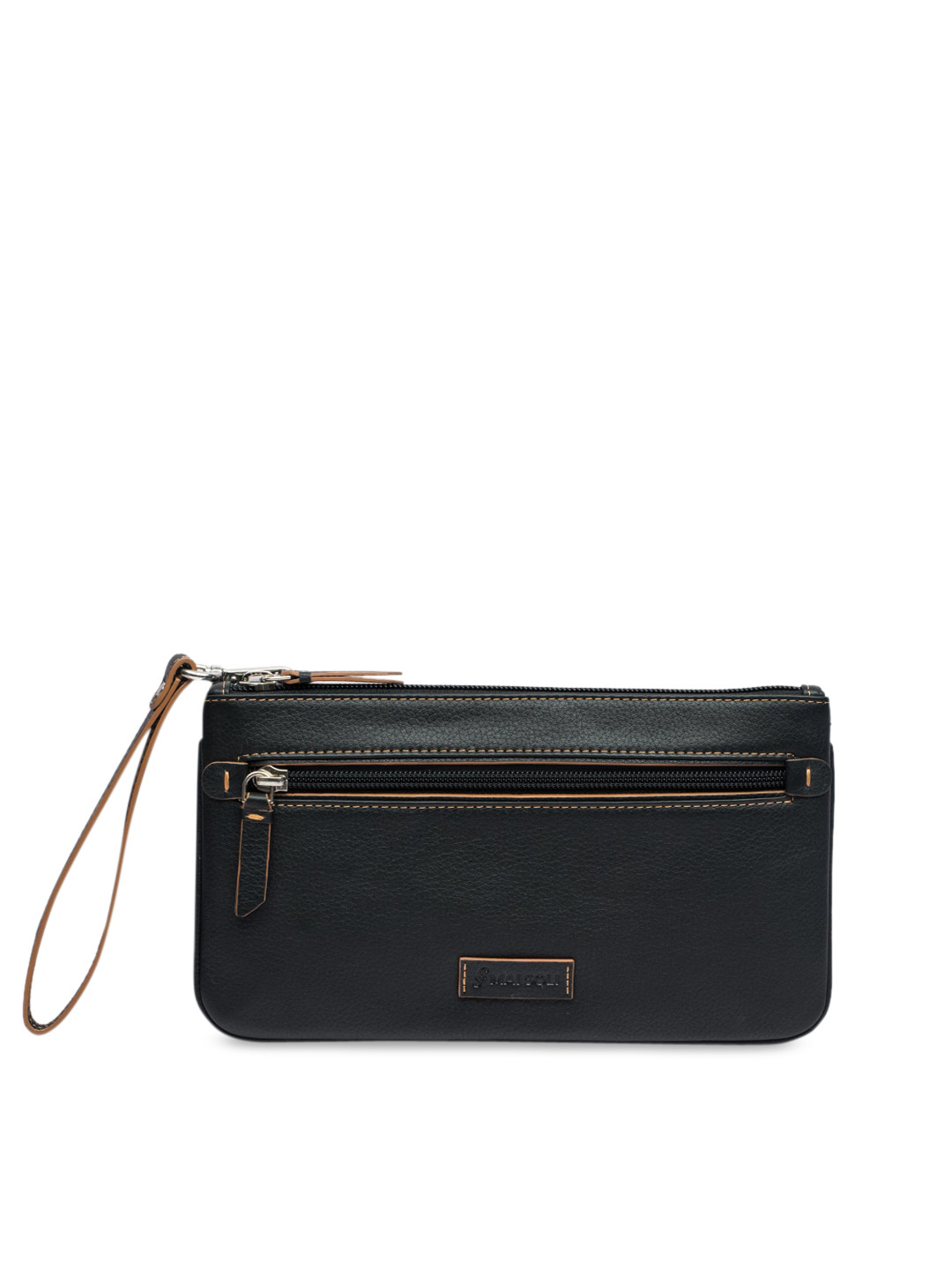 MAI SOLI Women Black Genuine Leather Slim Wristlet Travel Pouch