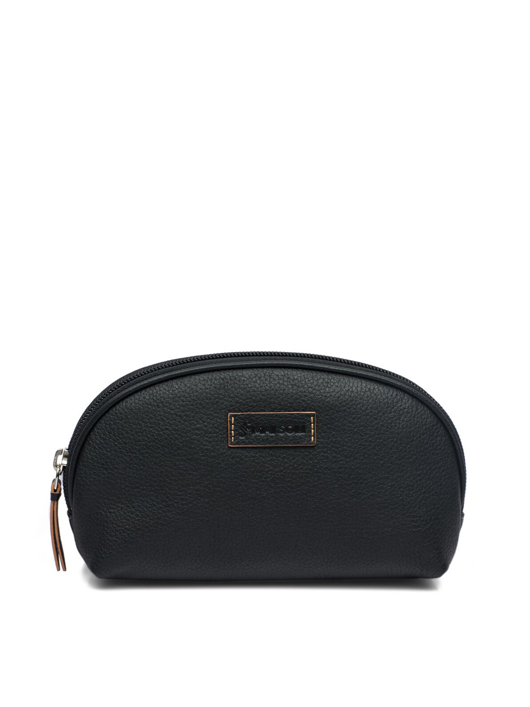 MAI SOLI Women Black Textured Leather Dome Large Cosmetic Case