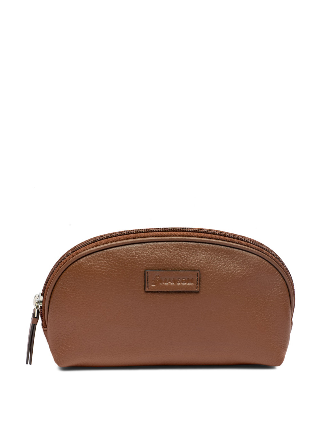 MAI SOLI Women Brown Solid Genuine Leather Dome Large Cosmetic Case