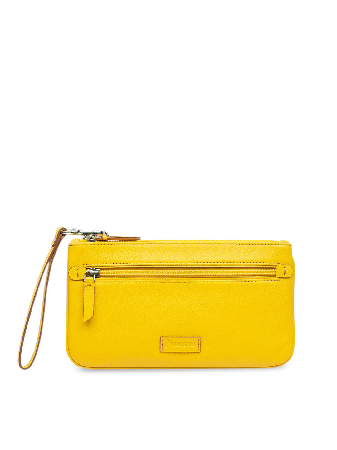 MAI SOLI Women Yellow Genuine Leather Slim Wristlet Travel Pouch