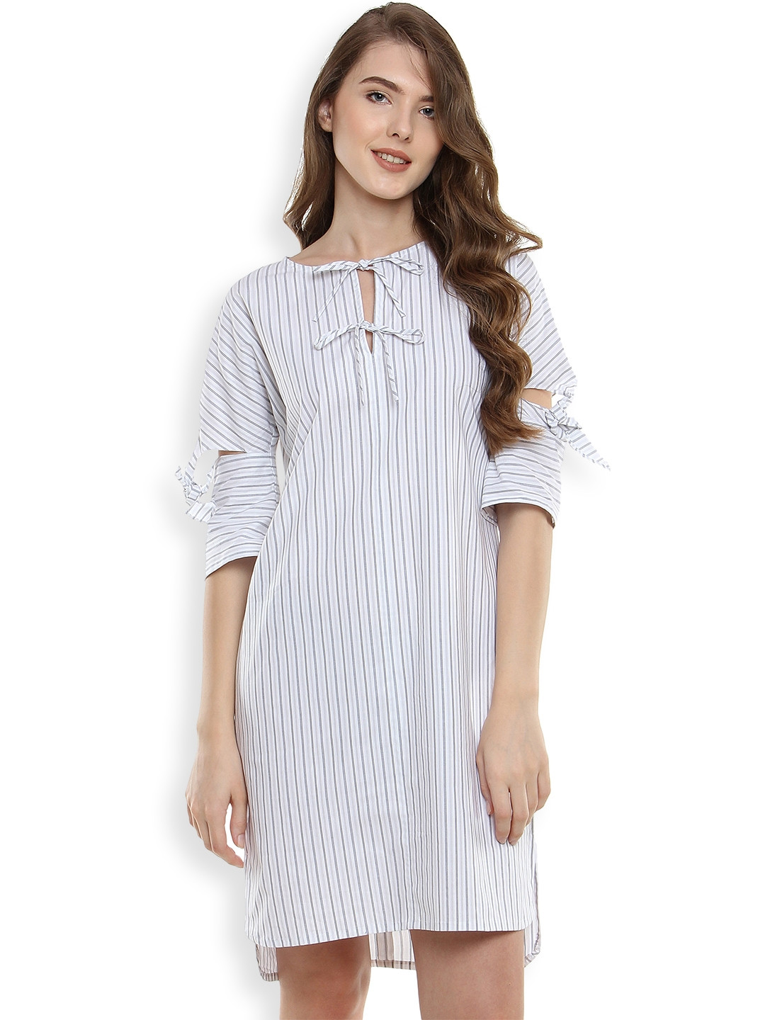 Miss Chase Women Black & White Striped Sheath Dress