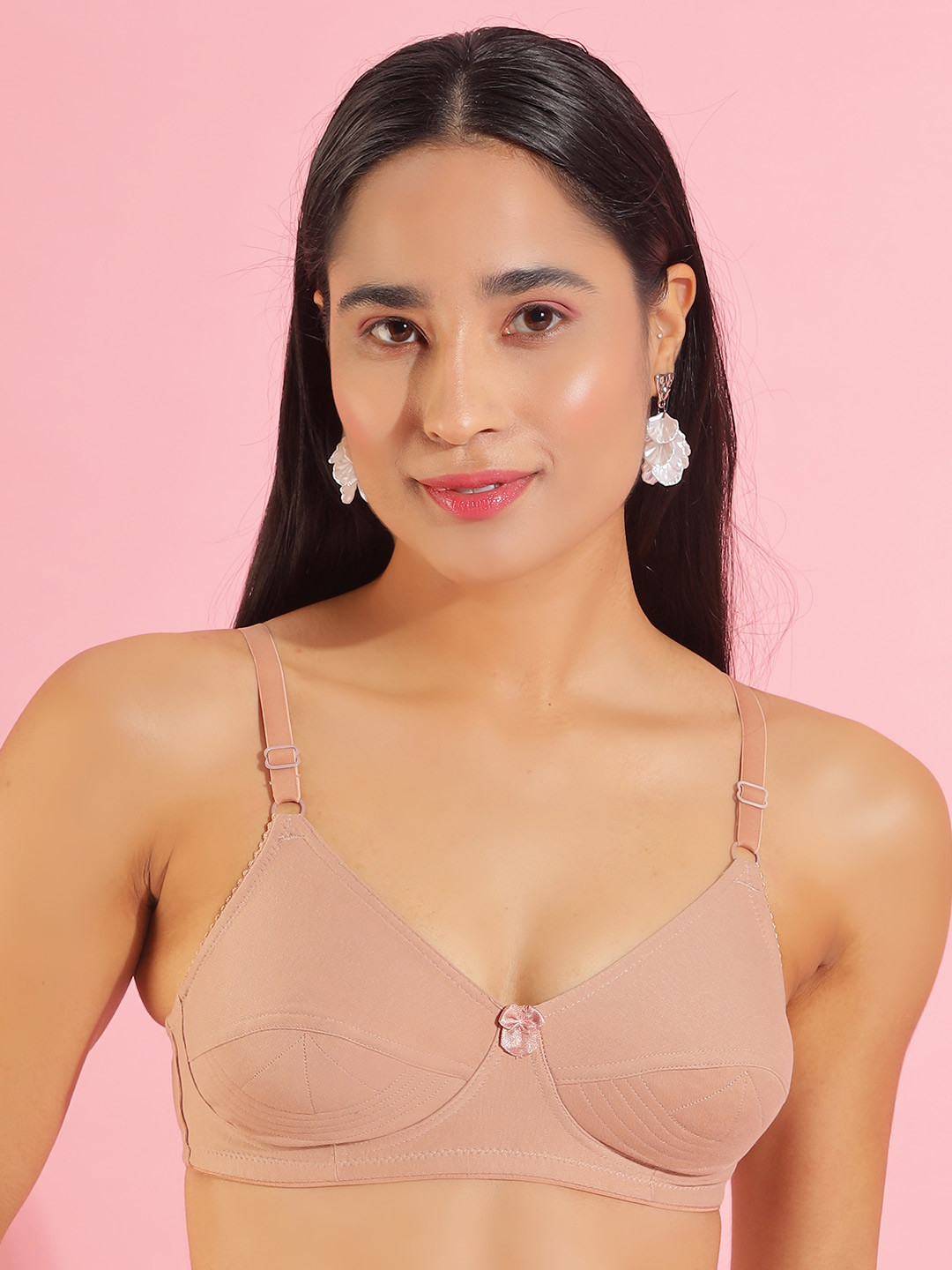 Dollar Missy Pack of 1 Cotton Wire-Free Uplift Support Bra DES-1201-R3-SKN-PO1
