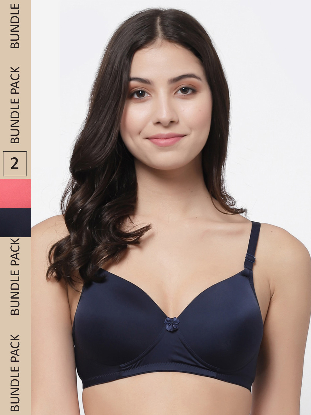 College Girl Navy Blue & Orange Pack Of 2 Non-Wired Lightly Padded Cotton Bra