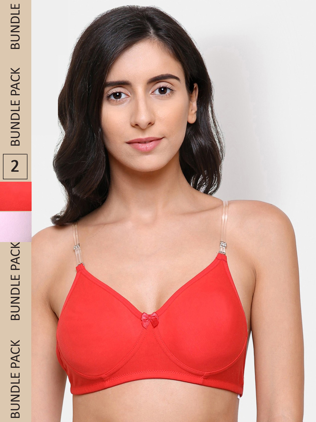 College Girl Pink & Red Pack Of 2 Non Padded & Underwired Cotton Bra