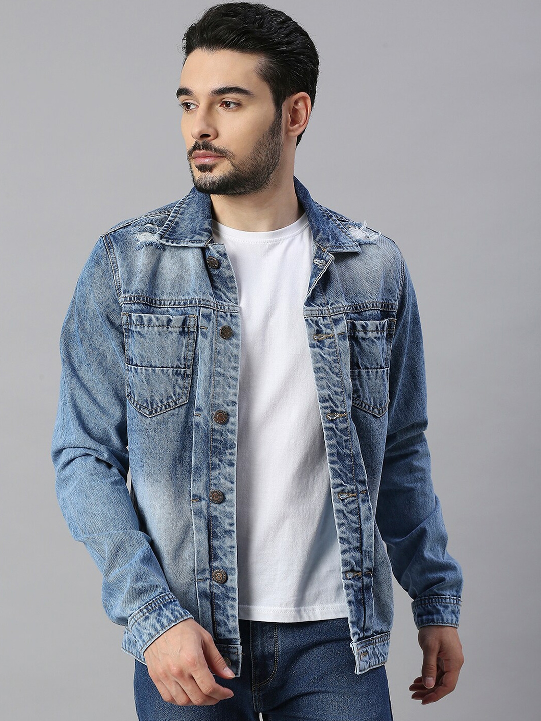 Mens longline denim outlet jacket