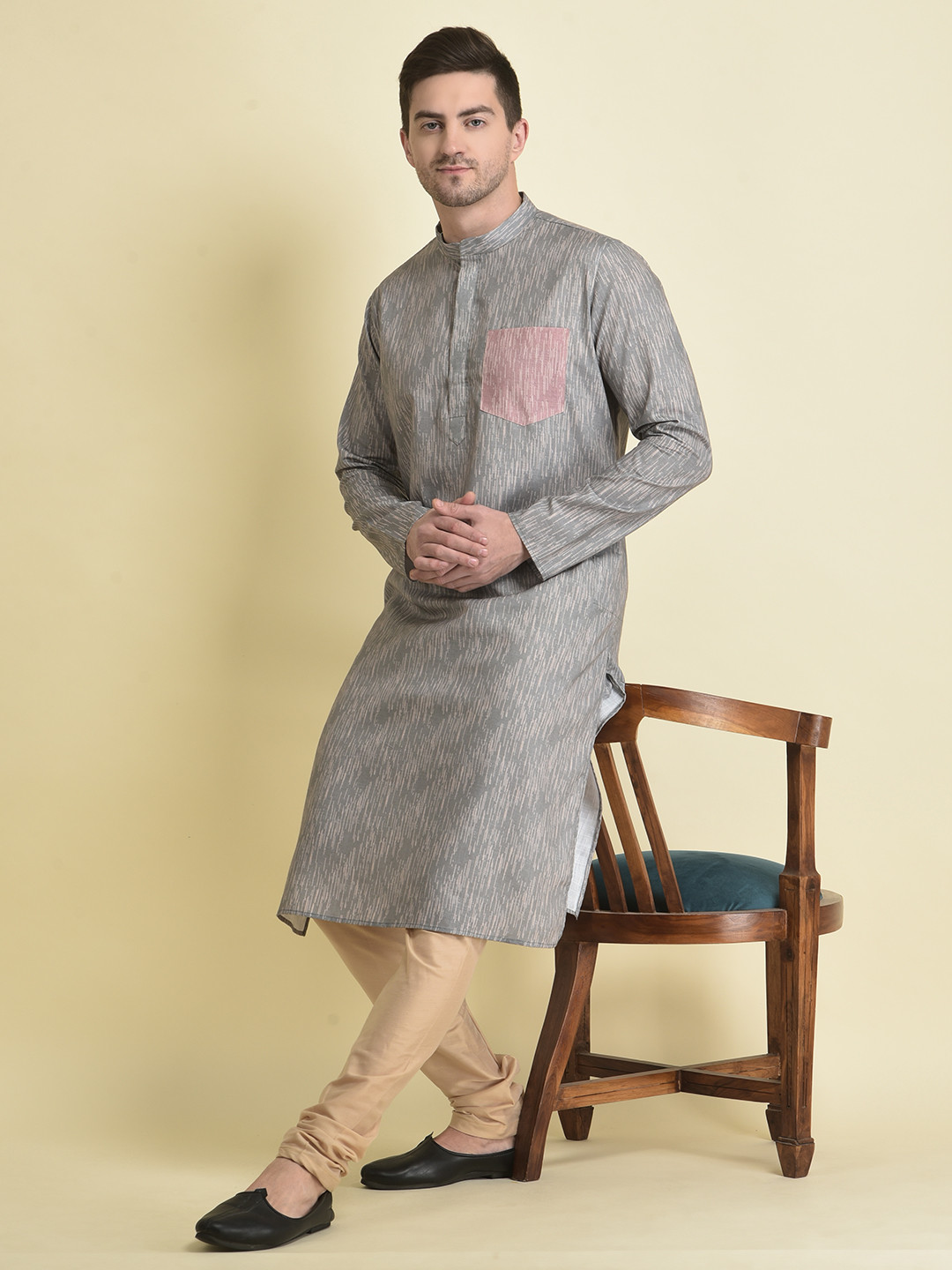 TABARD Geometric Woven Design Straight Regular Fit Cotton Kurta