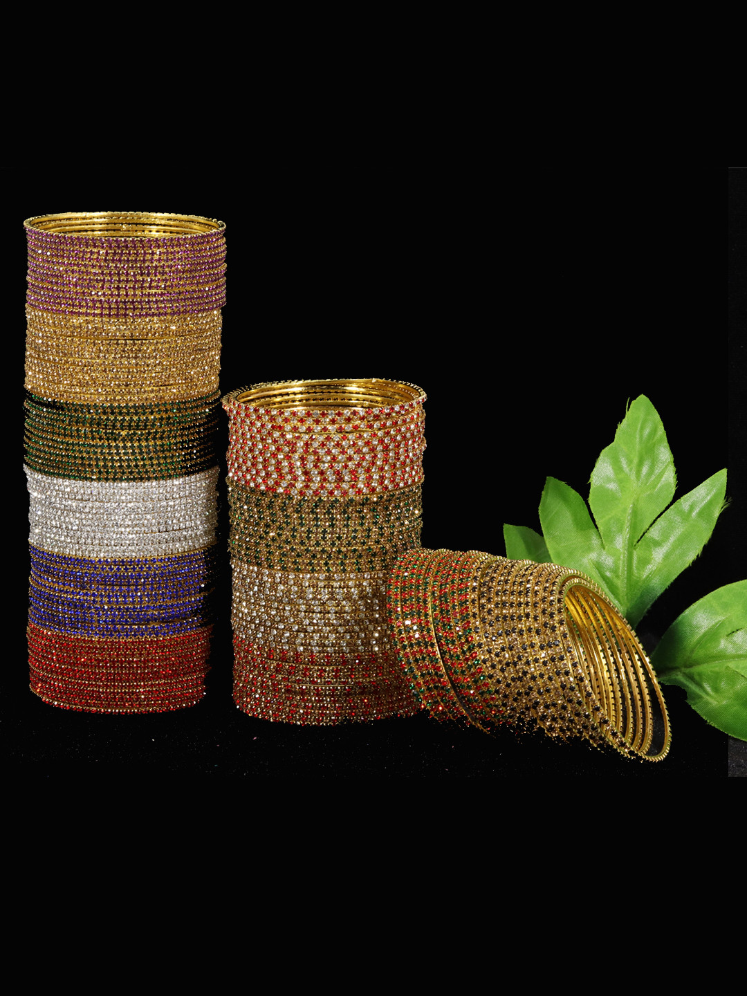 NMII Set Of 12 Gold Plated German Zircon Stones Studded Bangle Set