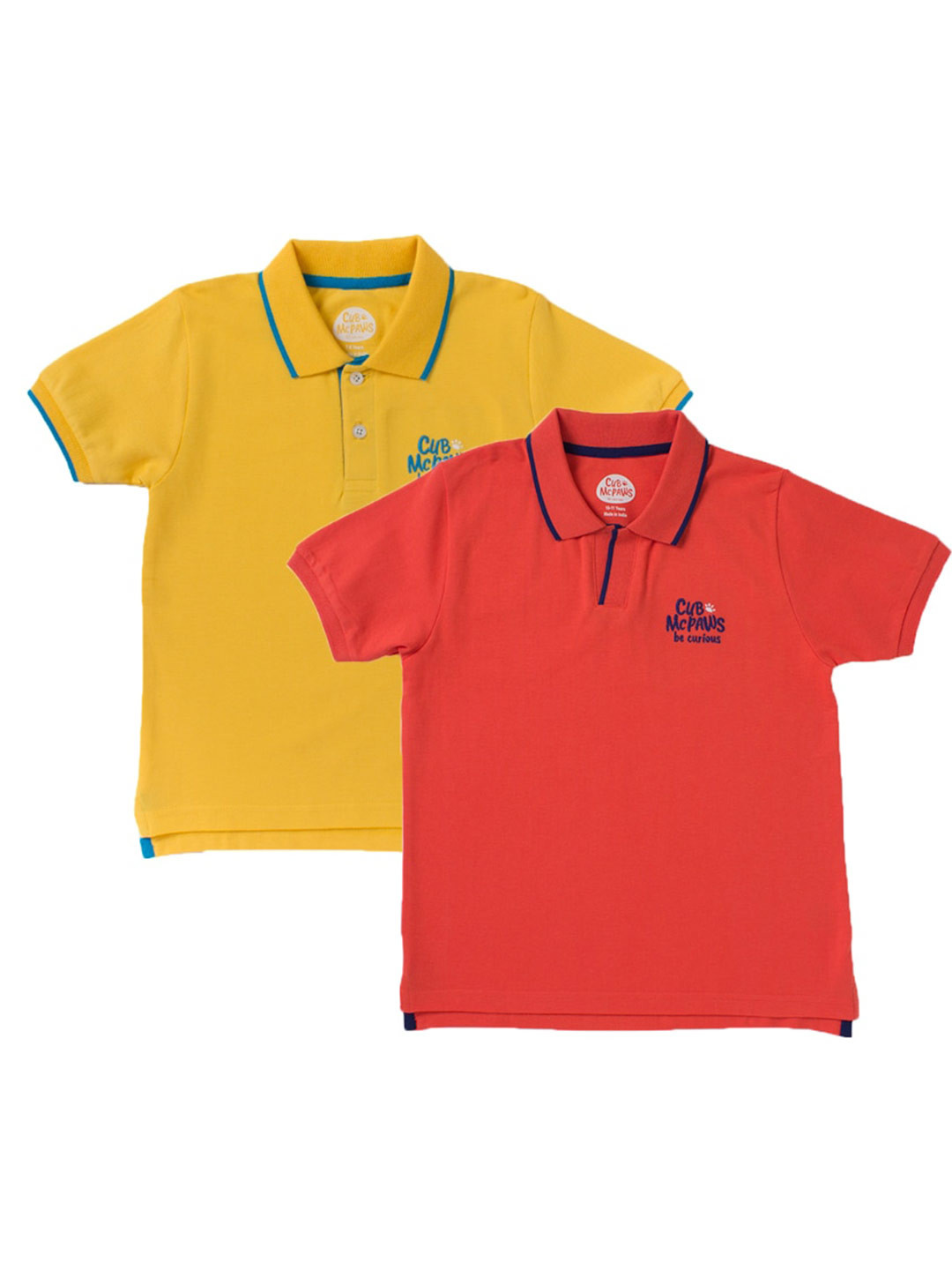 Cub McPaws Boys Pack of 2 Yellow & Red  Polo Collar Cotton T-shirt