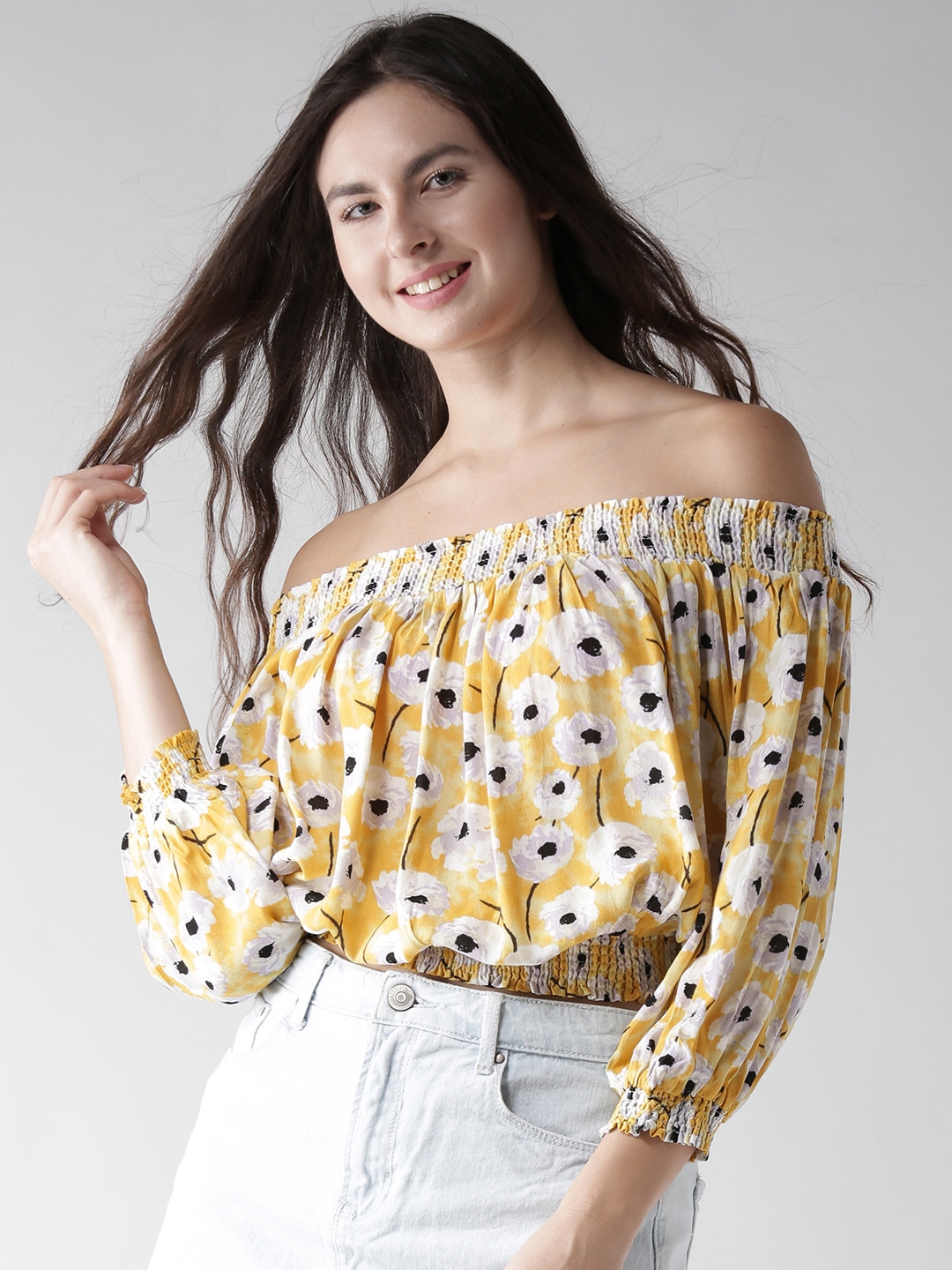 Yellow bardot online top