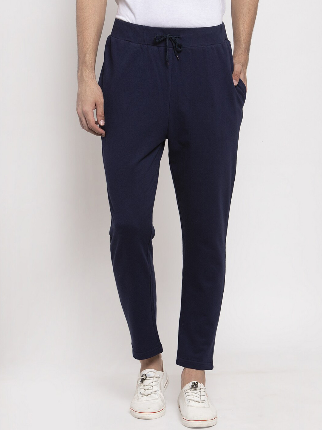 DOOR74 Men Navy Blue Cotton Track Pant