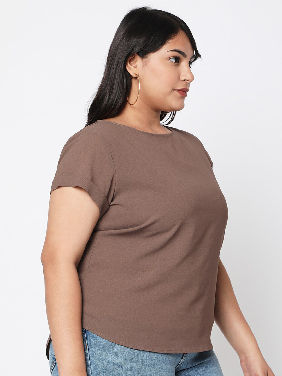 Curves by MISH Plus Size Brown Georgette Top
