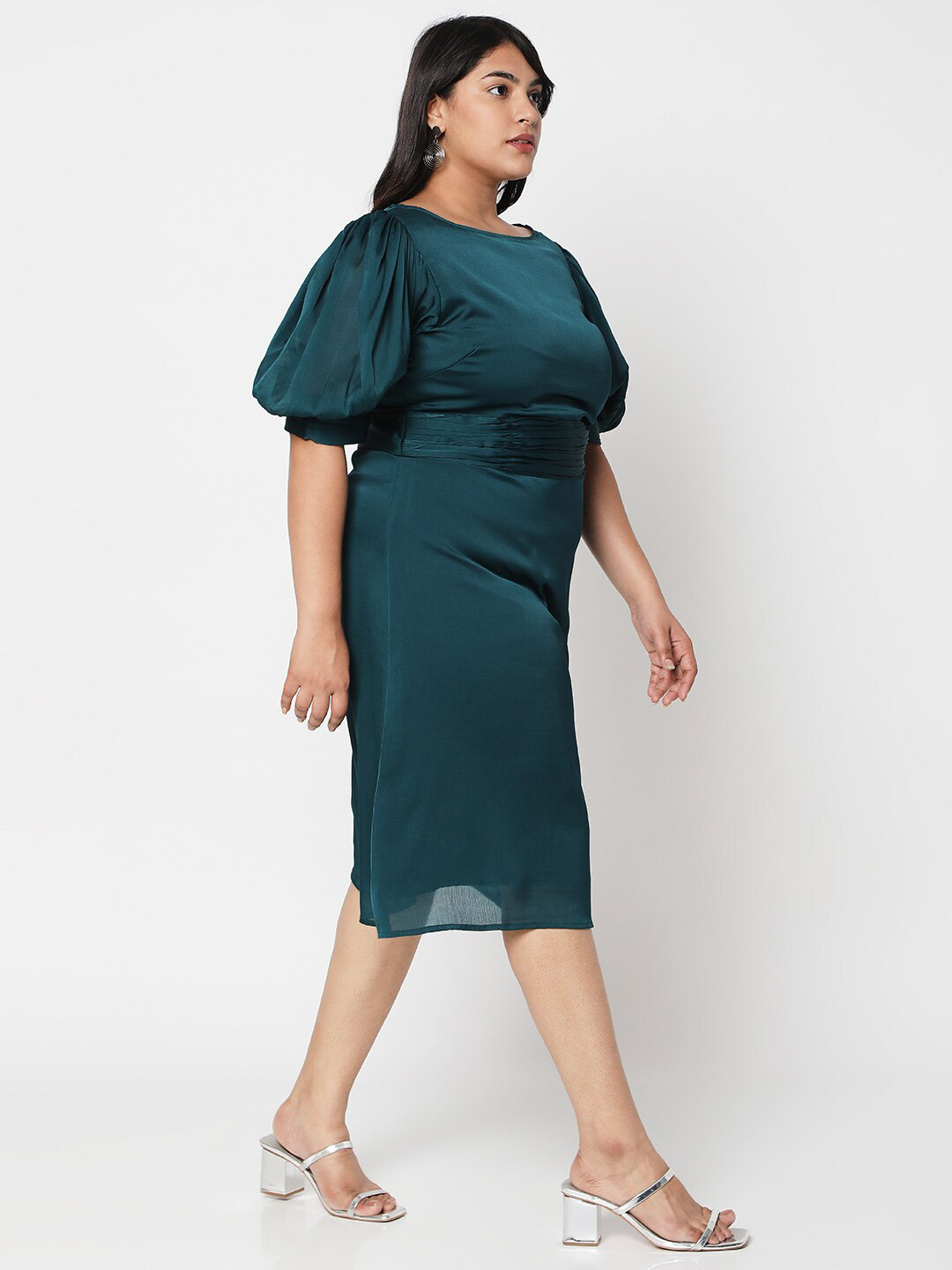 Curves by MISH Plus Size Teal Midi Fit & Flare Dress