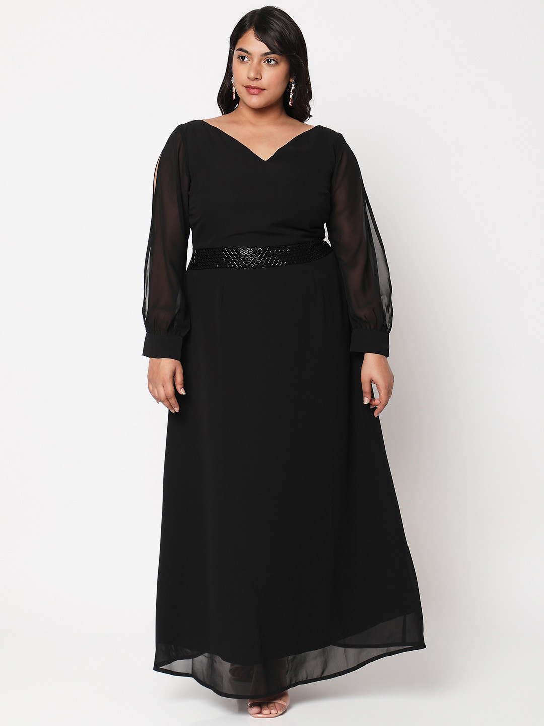 Curves by MISH Black Plus Size Georgette Maxi Dress