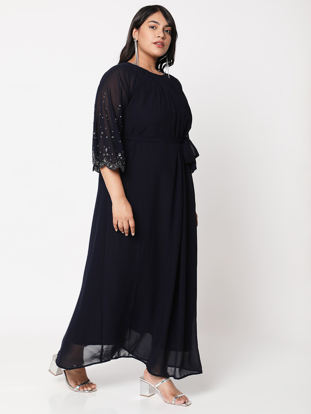 Curves by MISH Navy Blue  Plus Size Georgette Maxi Dress