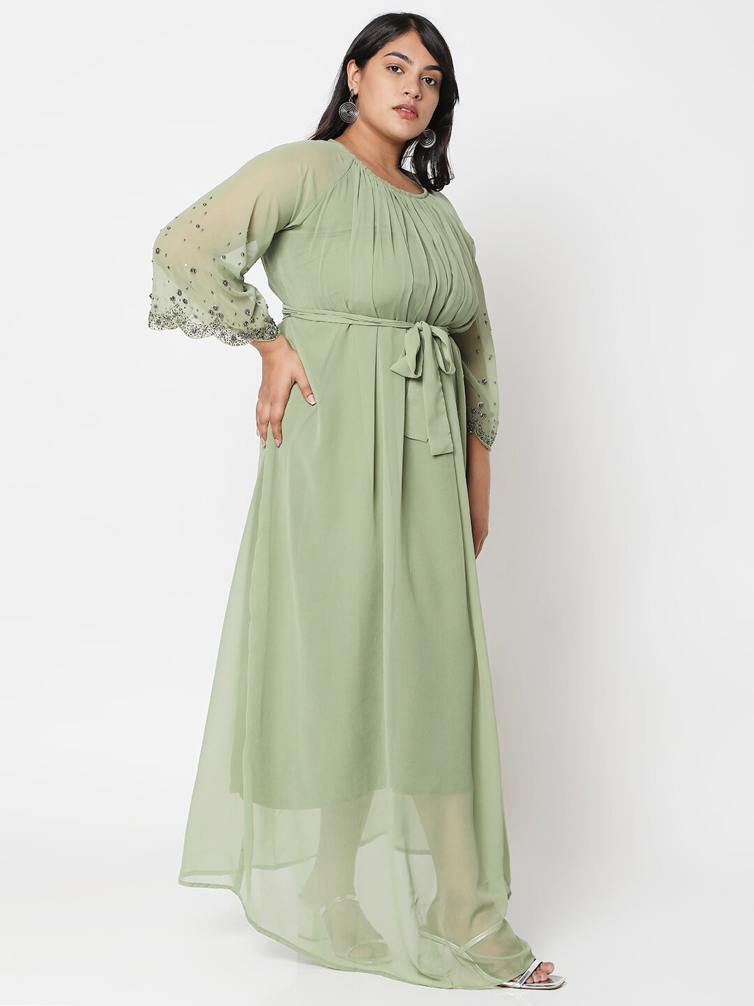 Curves by MISH Sea Green Plus Size Georgette Maxi Dress