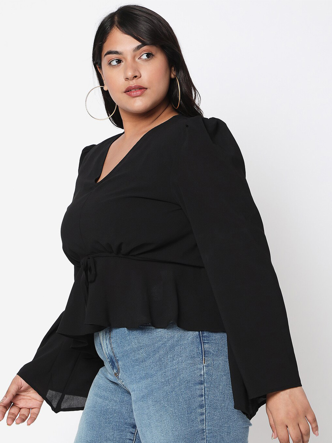 Curves by MISH Plus Size Black Georgette Crop Top
