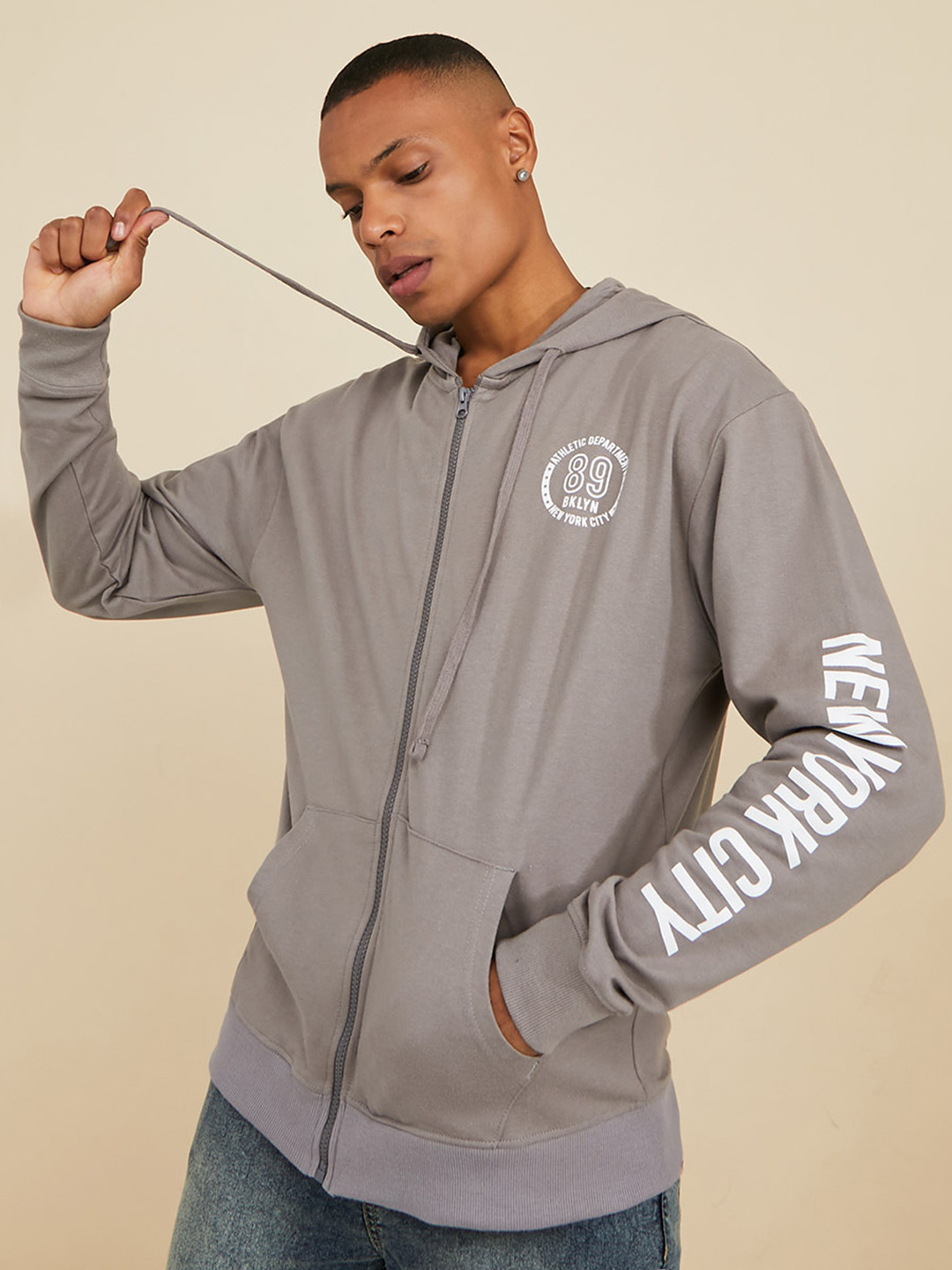 Styli Placement Print Boxy Fit Hooded Sweatshirt