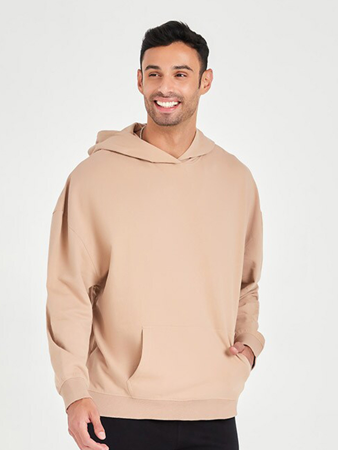 Styli Men Cotton Hooded Oversized French Terry Kangaroo Pocket Casual Pullover Sweatshirt