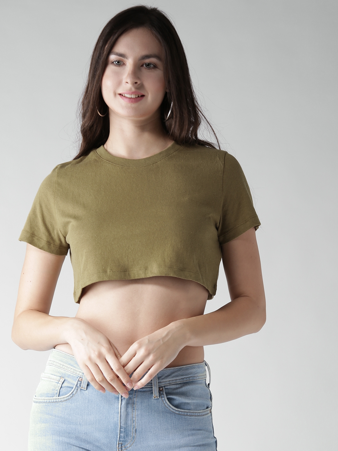 FOREVER 21 Women Olive Green Crop Top ...