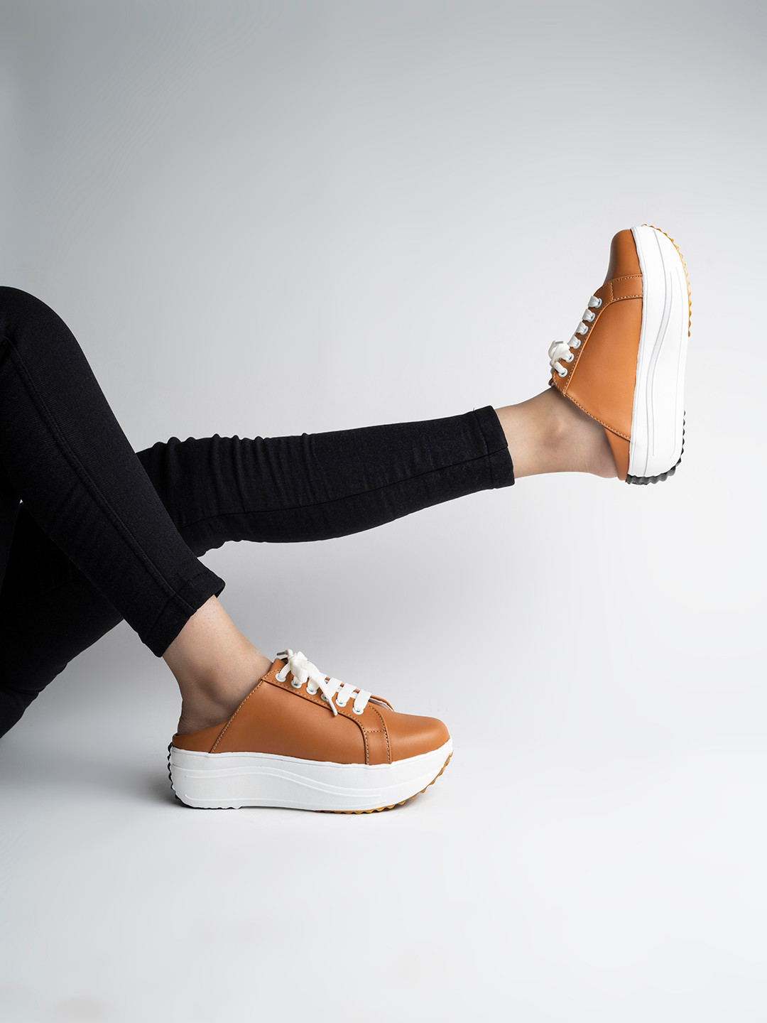 Shoetopia Women Tan Mule Sneakers
