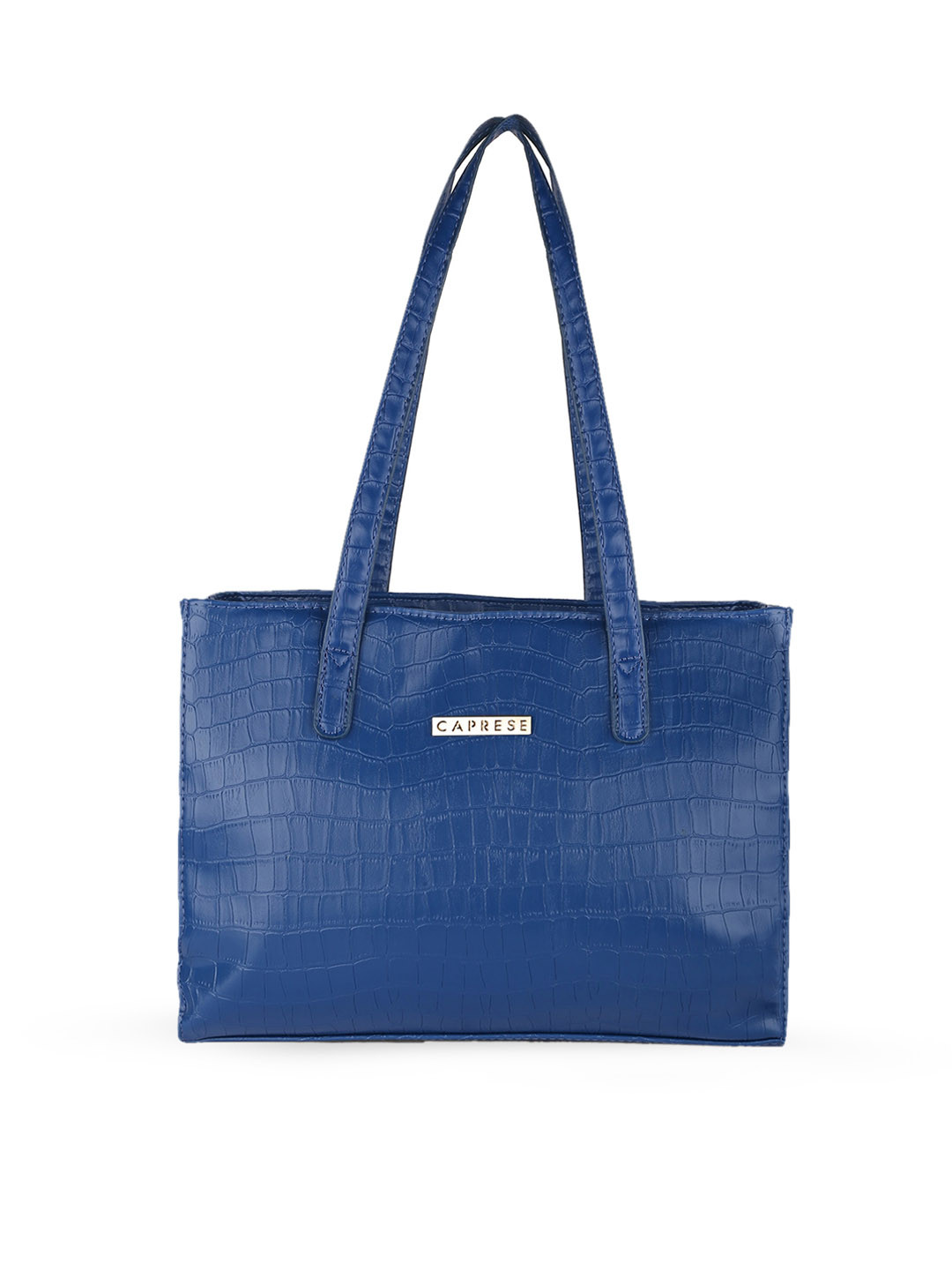 Caprese Blue Textured Leather Shopper Shoulder Bag