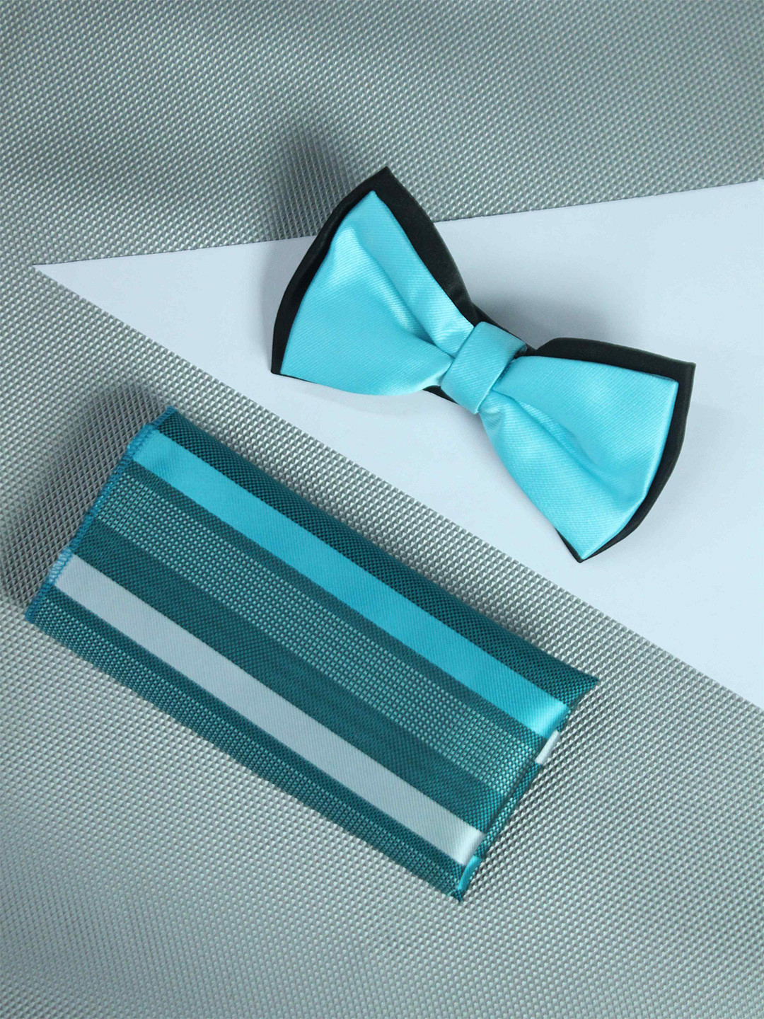 Tossido Blue Set Of 2 Striped Bow Tie & Handkerchief