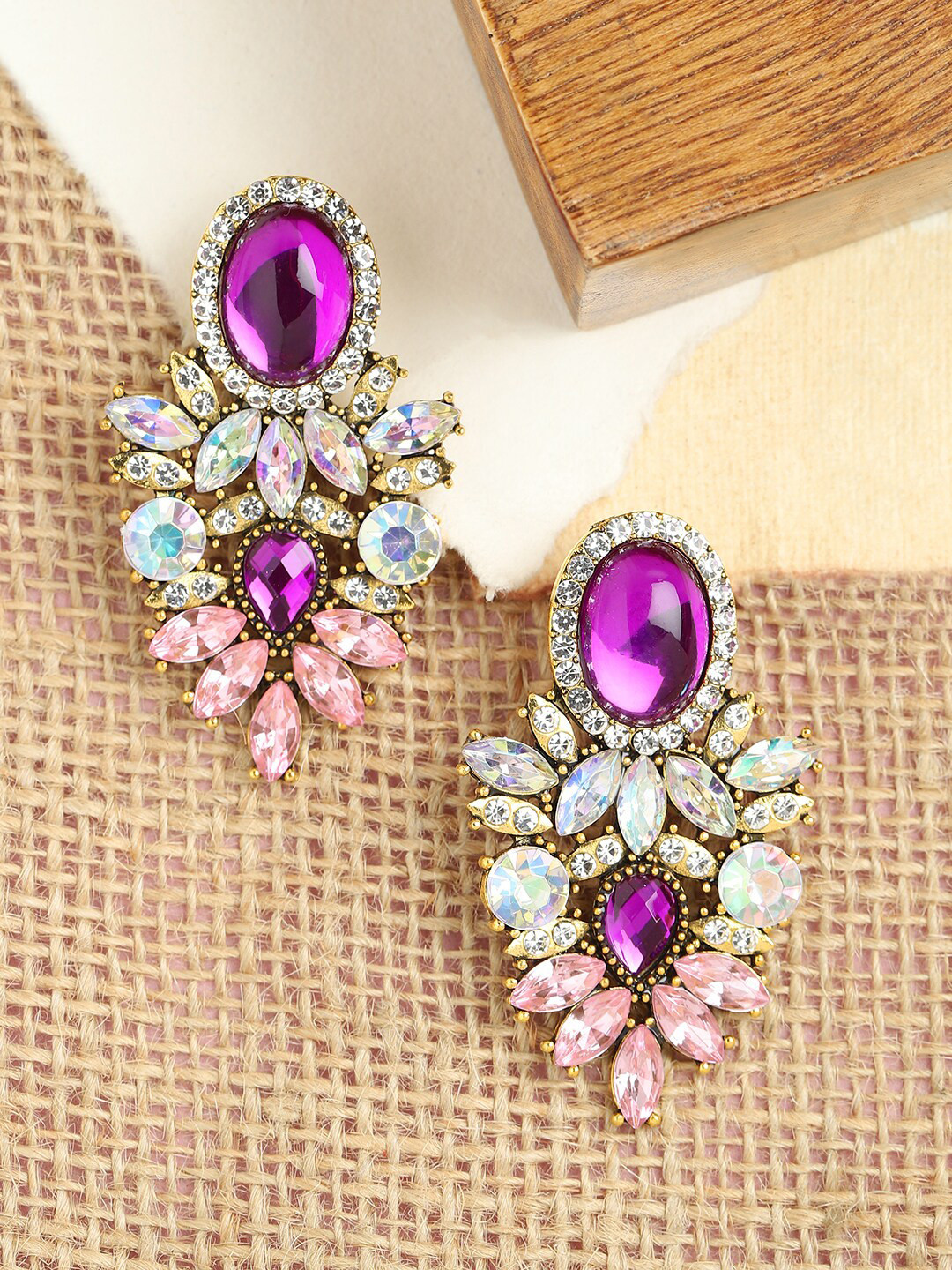 SOHI Gold Plated Purple Contemporary Drop Earrings