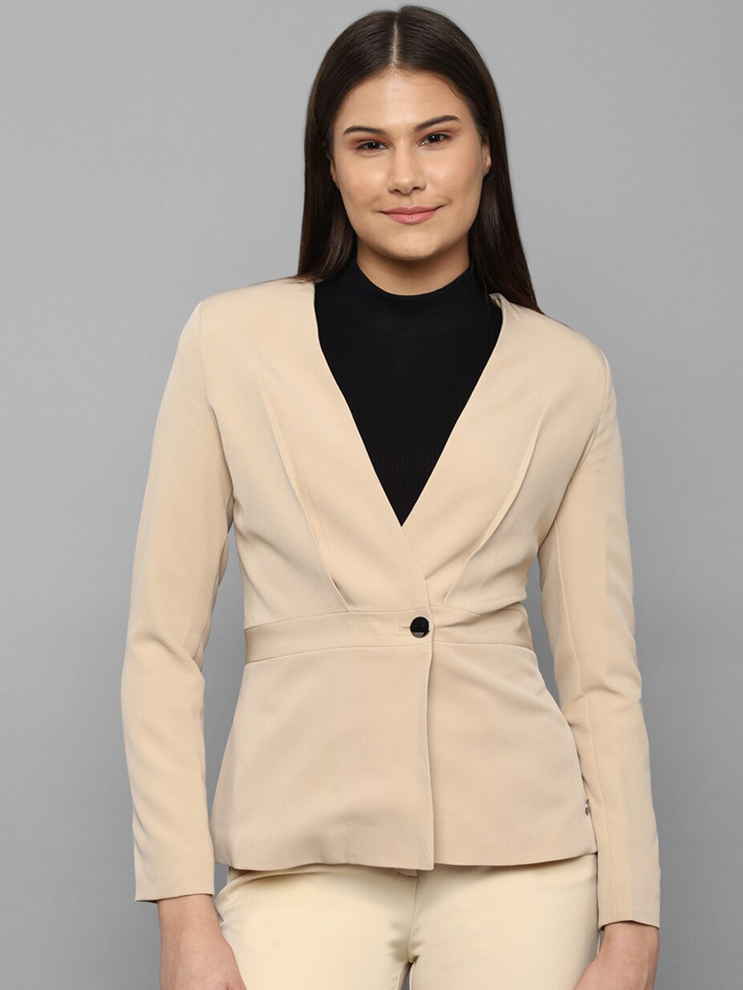 Allen Solly Woman Cream-Coloured Single-Breasted Blazer