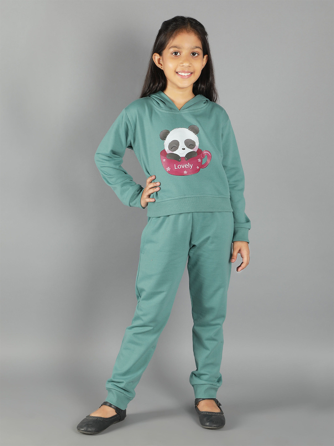 Ninos Dreams Girls Green & White Printed Top with Trousers