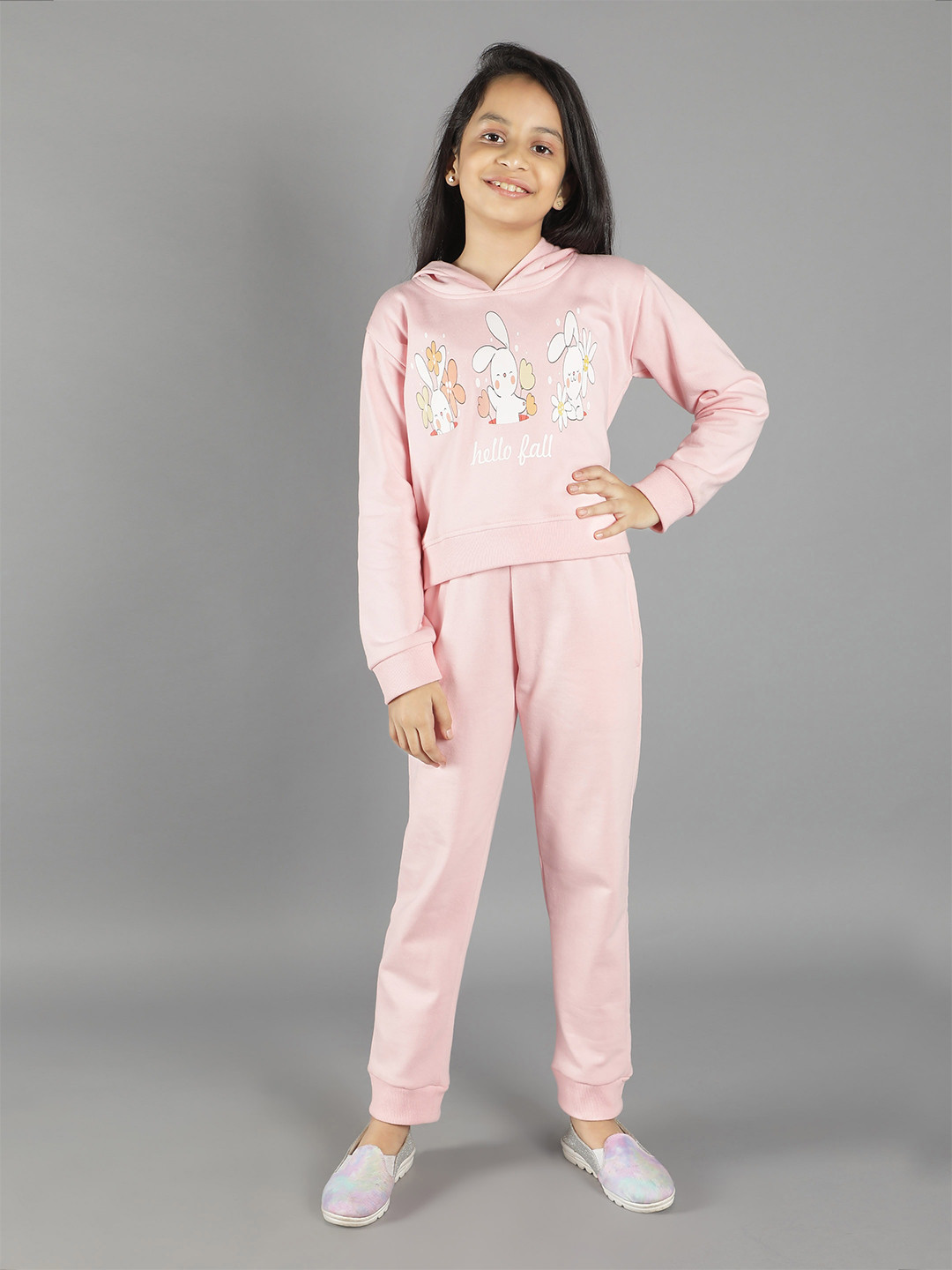 Ninos Dreams Girls Pink & White Printed Jacket with Pyjamas