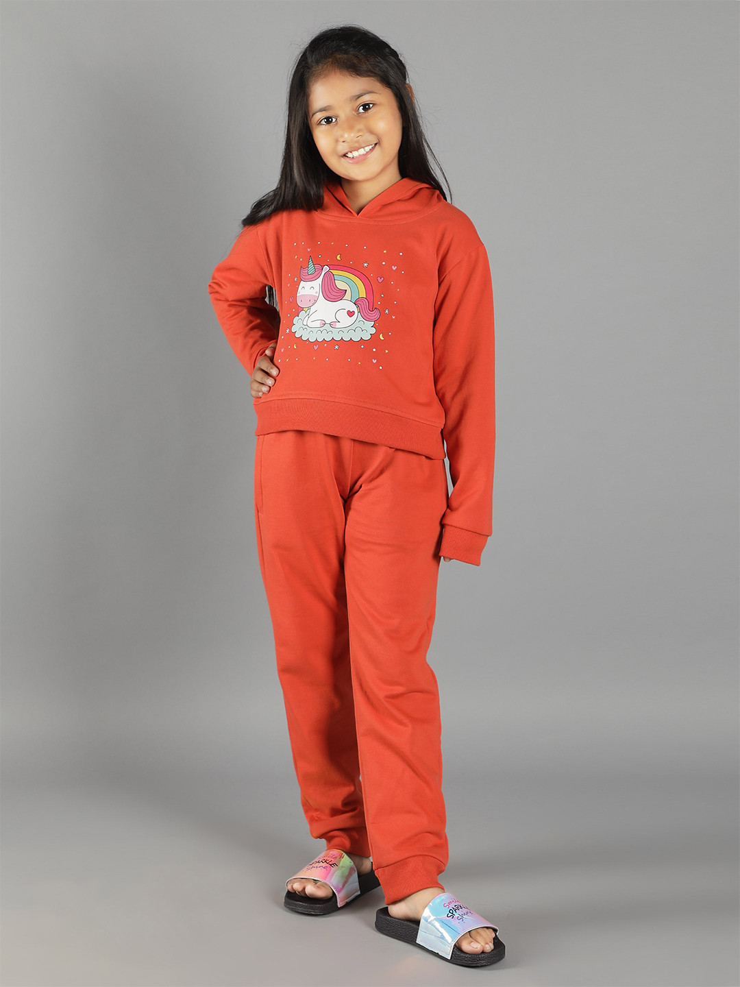 Ninos Dreams Girls Orange & White Printed T-shirt with Pyjamas
