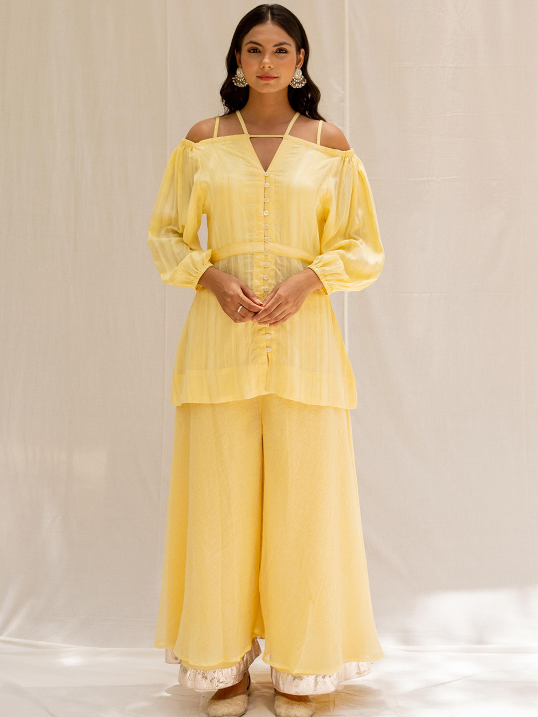 MYAARA Women Yellow Kurti with Palazzos