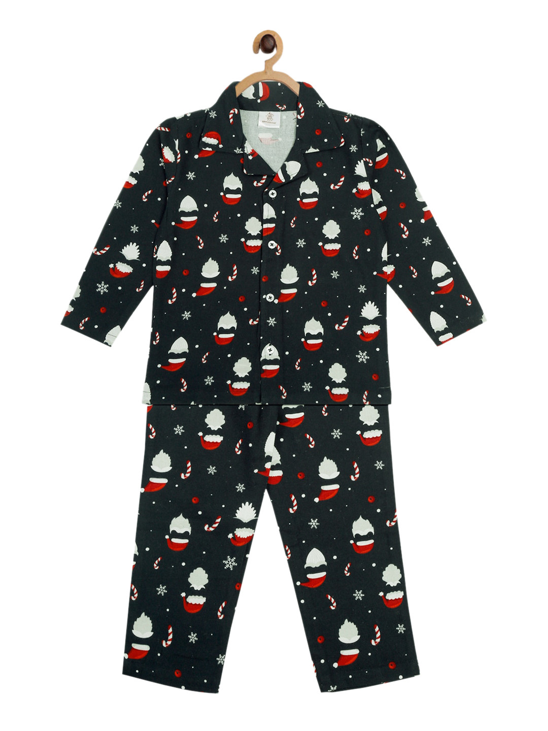 Hippodrome Kids Navy Blue & White Christmas Santa Printed Night suit