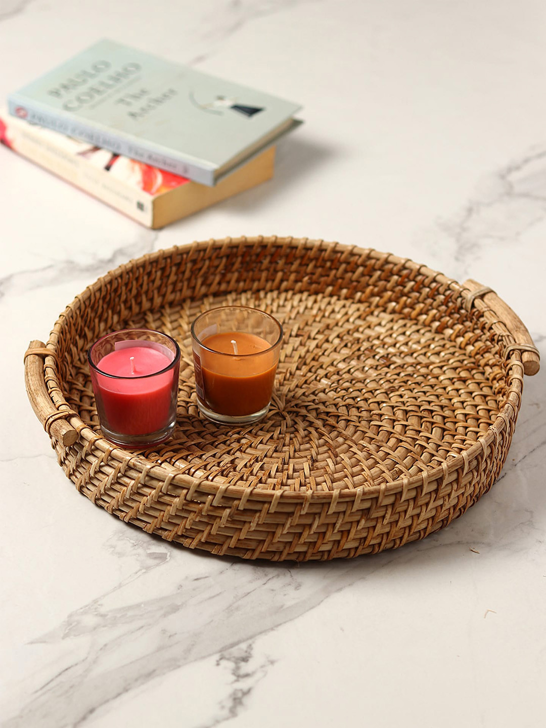 HABERE INDIA Brown Textured Cane Tray