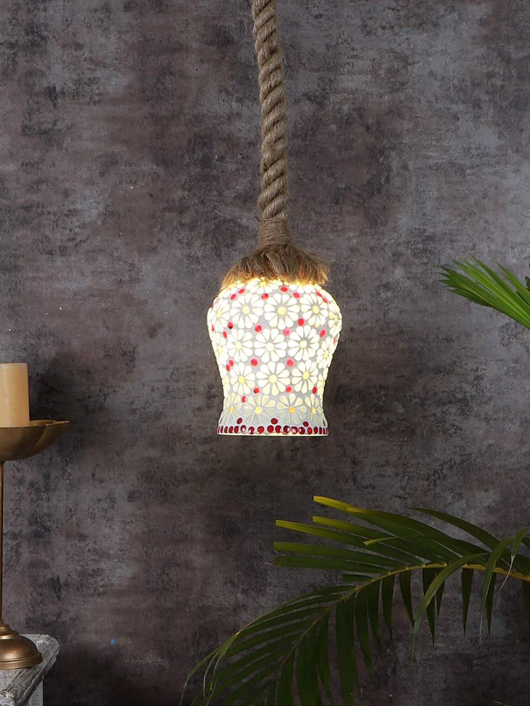 MFD HOME FURNISHING Brown Printed Single Rope Ceiling Lamp