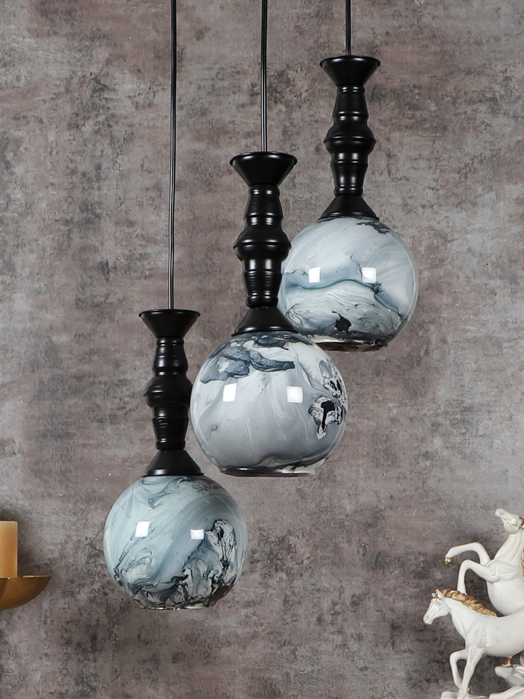MFD HOME FURNISHING Black Printed 3D Cutdoom  Ceiling Lamp