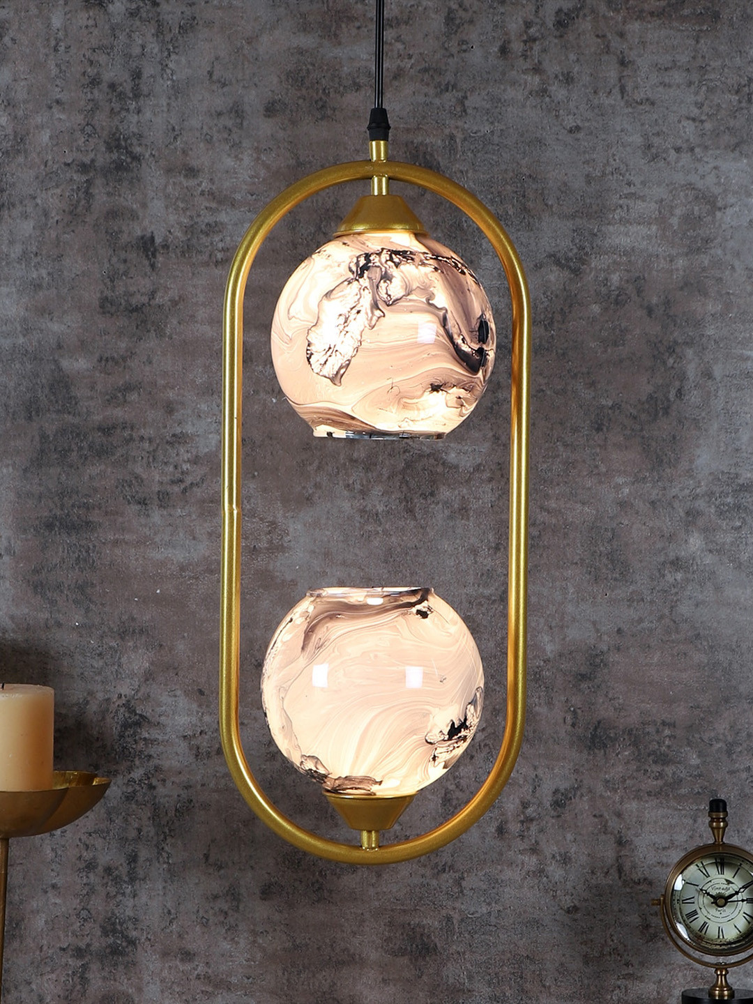 MFD HOME FURNISHING Gold-Toned & Black Printed 3D Cutdoom Ceiling Lamp