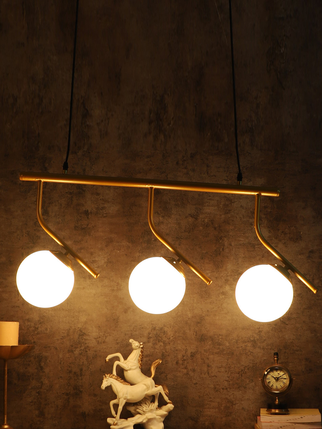 MFD HOME FURNISHING Gold-Toned Doom Glass Ceiling Lamp