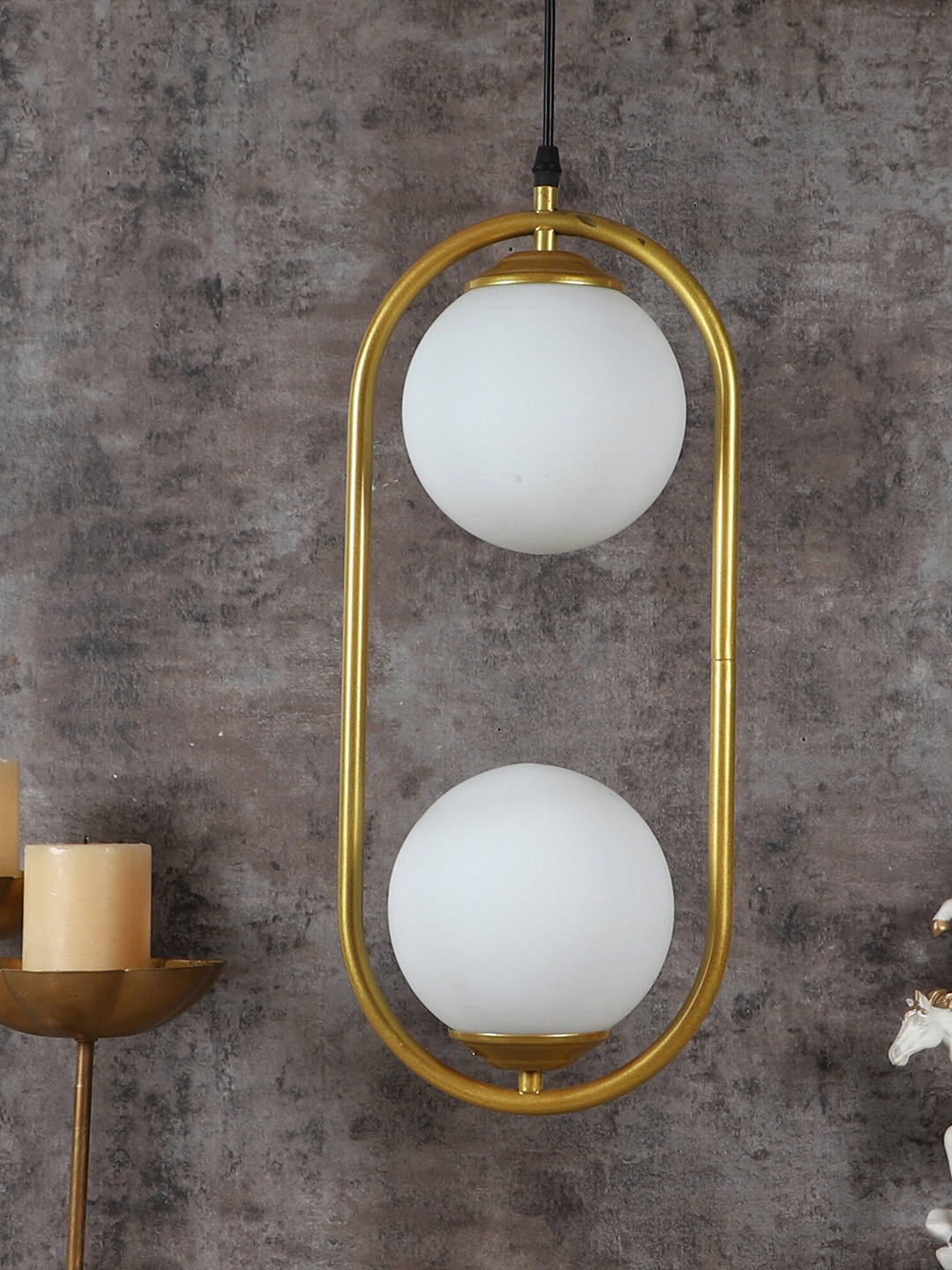 MFD HOME FURNISHING Gold-Toned Capsule Doom Glass Ceiling Lamp