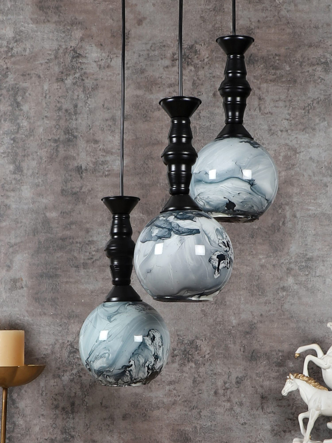 MFD HOME FURNISHING  Black Printed 3D Cutdoom Ceiling Lamp