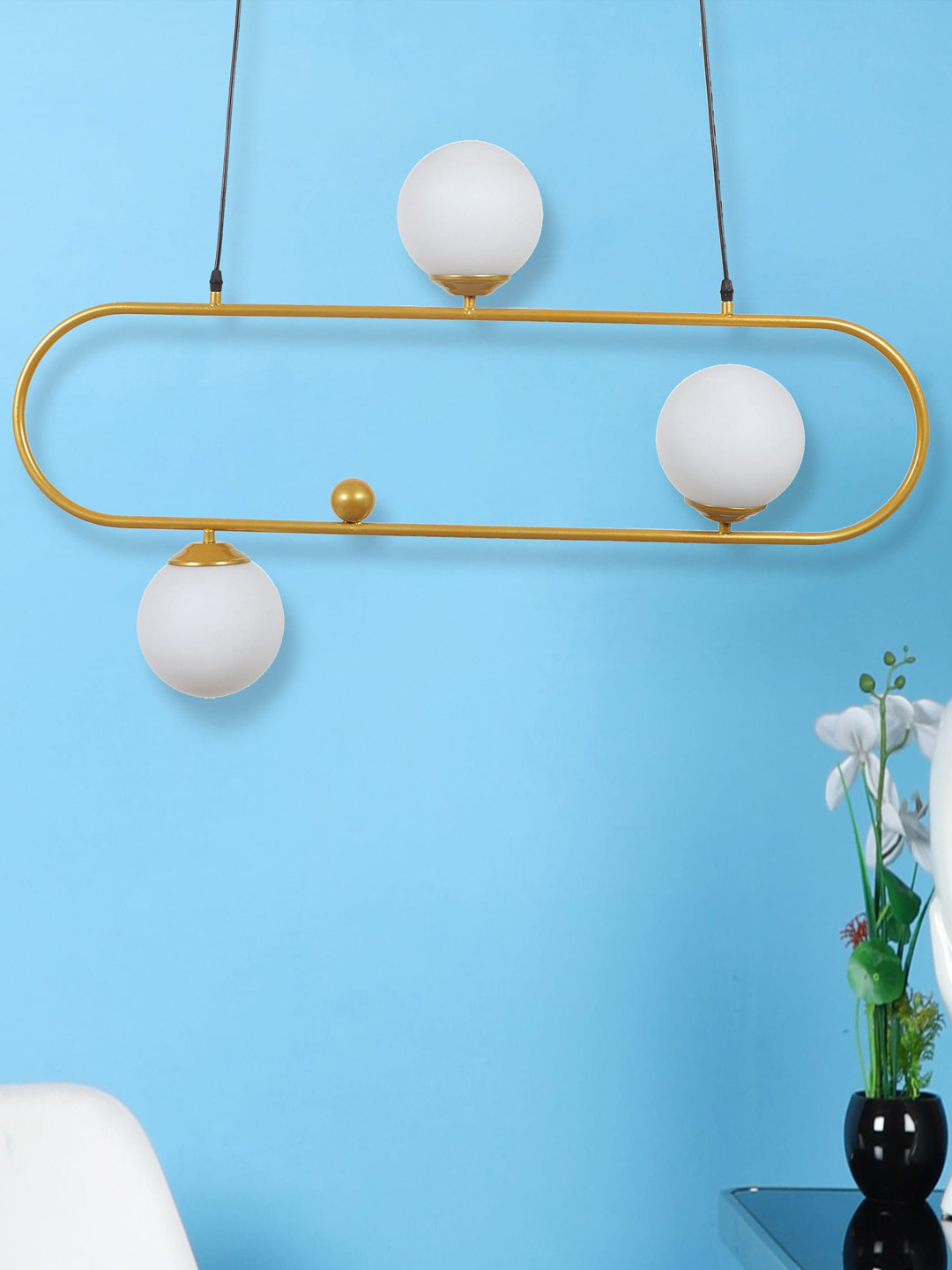 MFD HOME FURNISHING Gold-Toned Capsule 3Lite Doom Ceiling Lamp