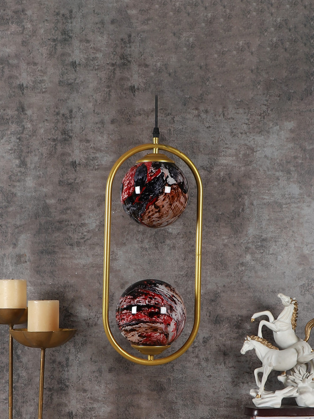 MFD HOME FURNISHING Gold-Toned & Red 3D Hanging Pendant Lamp