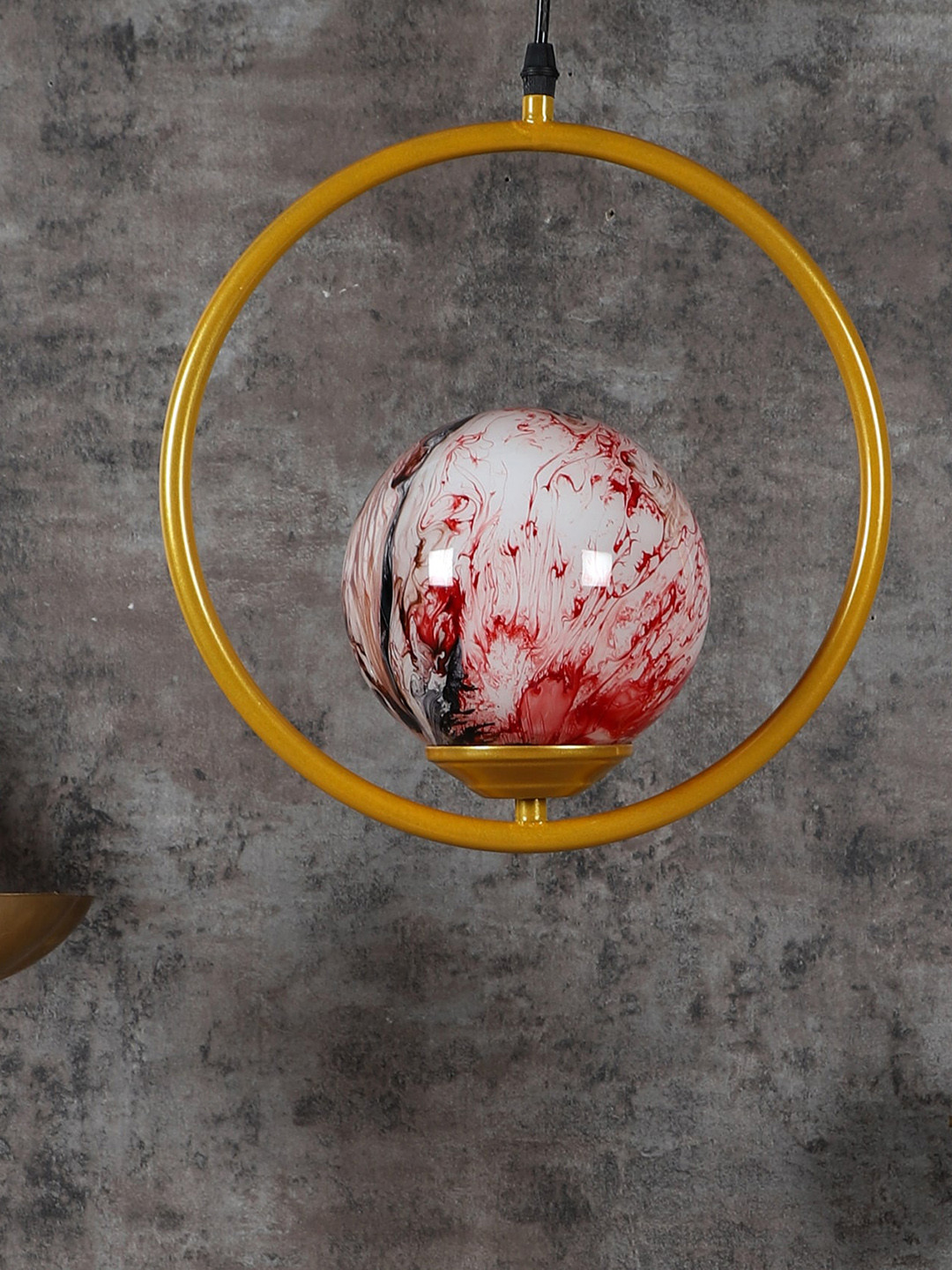 MFD HOME FURNISHING Gold-Toned & Red Printed 3D Ring Ceiling Lamp