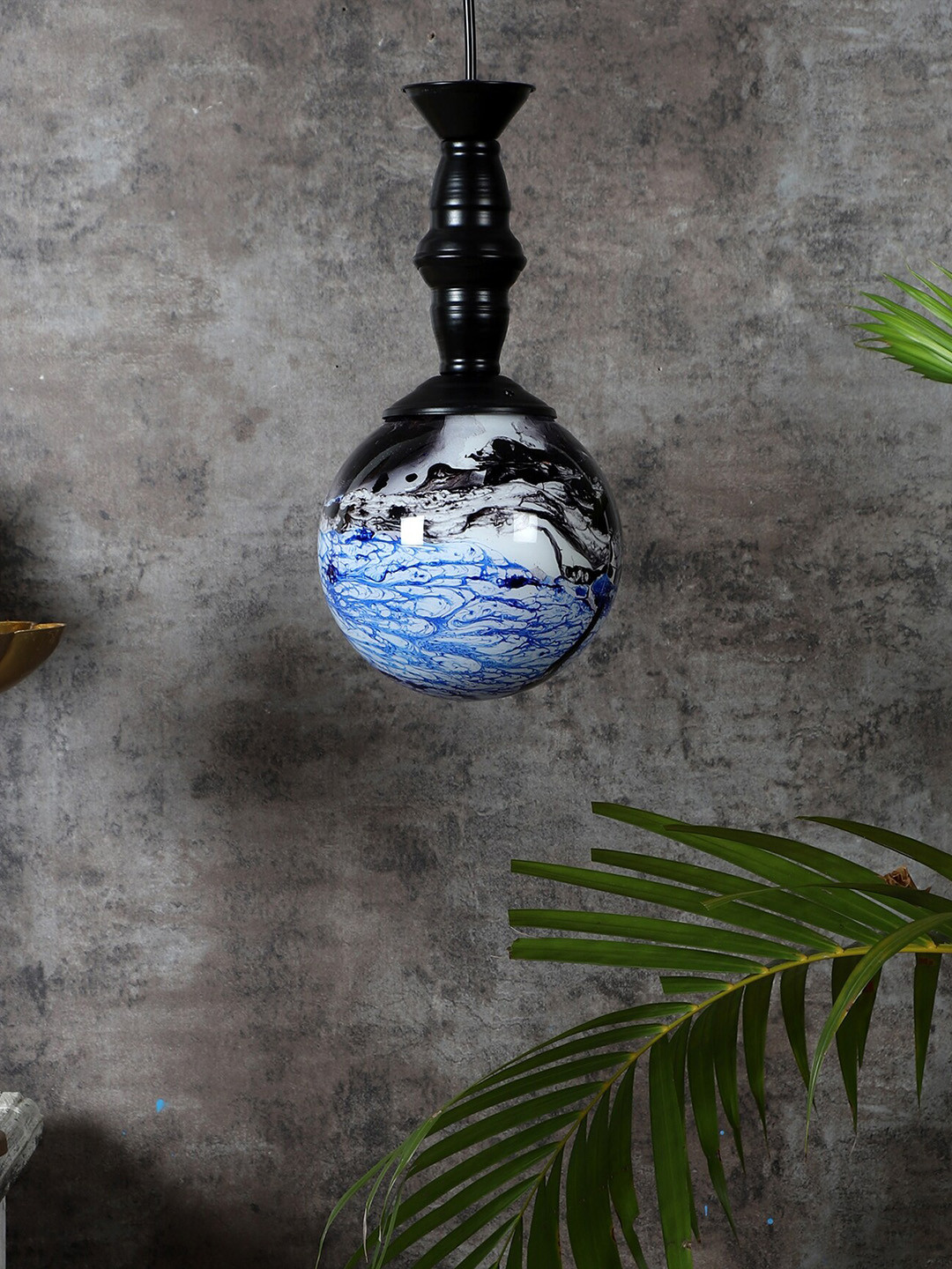 MFD HOME FURNISHING Black & Blue 3D Doom Glass Ceiling Lamp