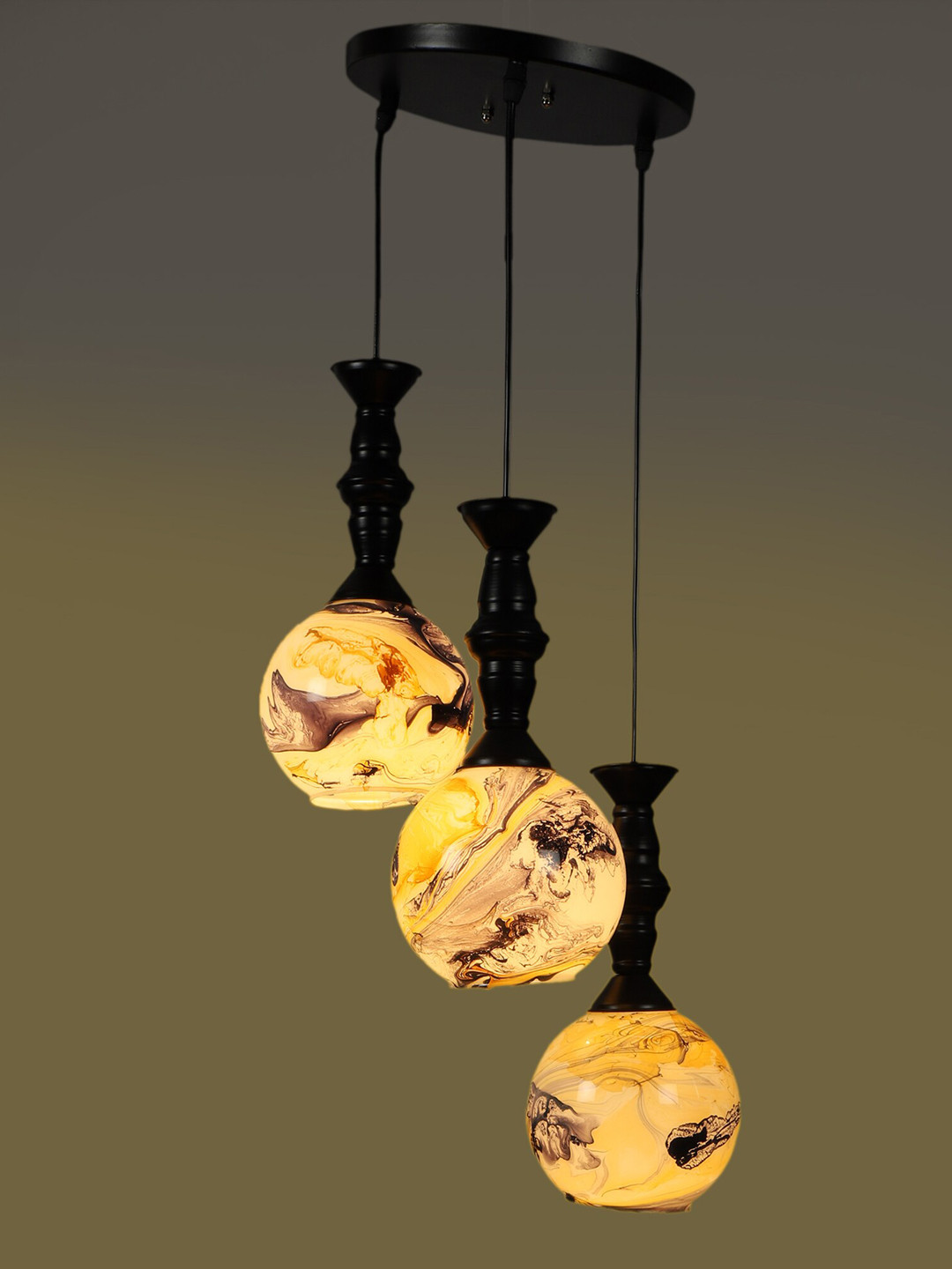 MFD HOME FURNISHING Black & Yellow Printed 3D Cutdoom Ceiling Lamp
